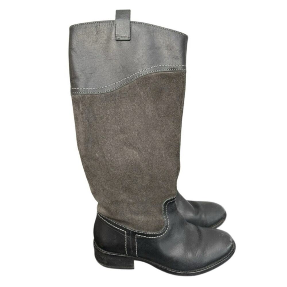 Seychelles Tall Boots Women 6 Black Leather Suede Side Zip Knee High Block Heel